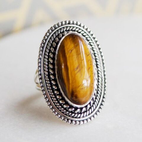 925 Sterling Silver Natural Tiger Eye Gemstone Ring