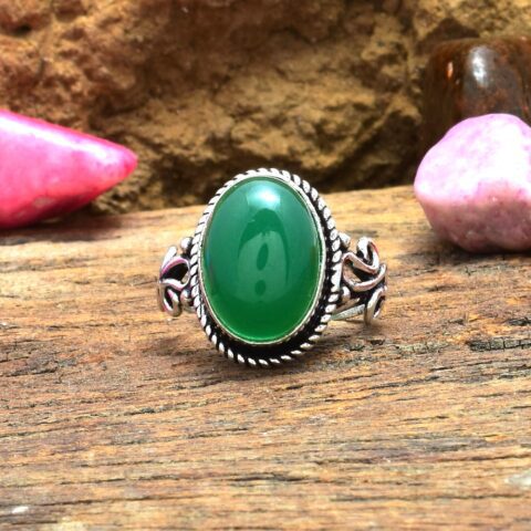 925 Sterling Silver Beautiful Green Onyx Handmade Ring
